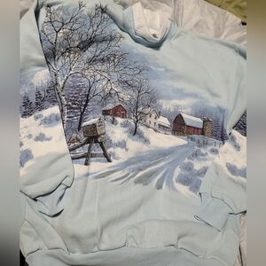 Winter Scene Light Blue Sweater Size Medium New Wildlife Society